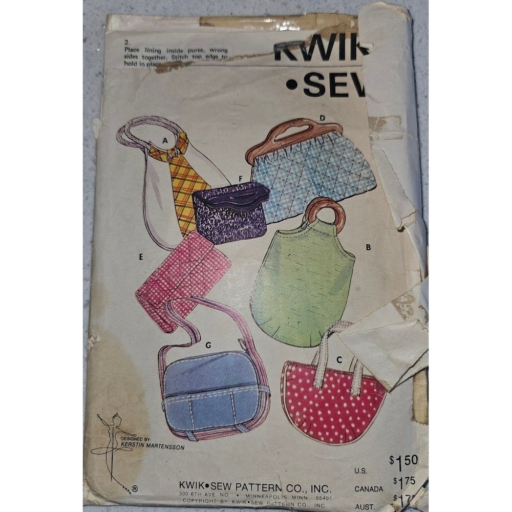 Vintage Kwik Sew 611 Purses and Bags Sewing Pattern Kerstin Martensson 7 Styles